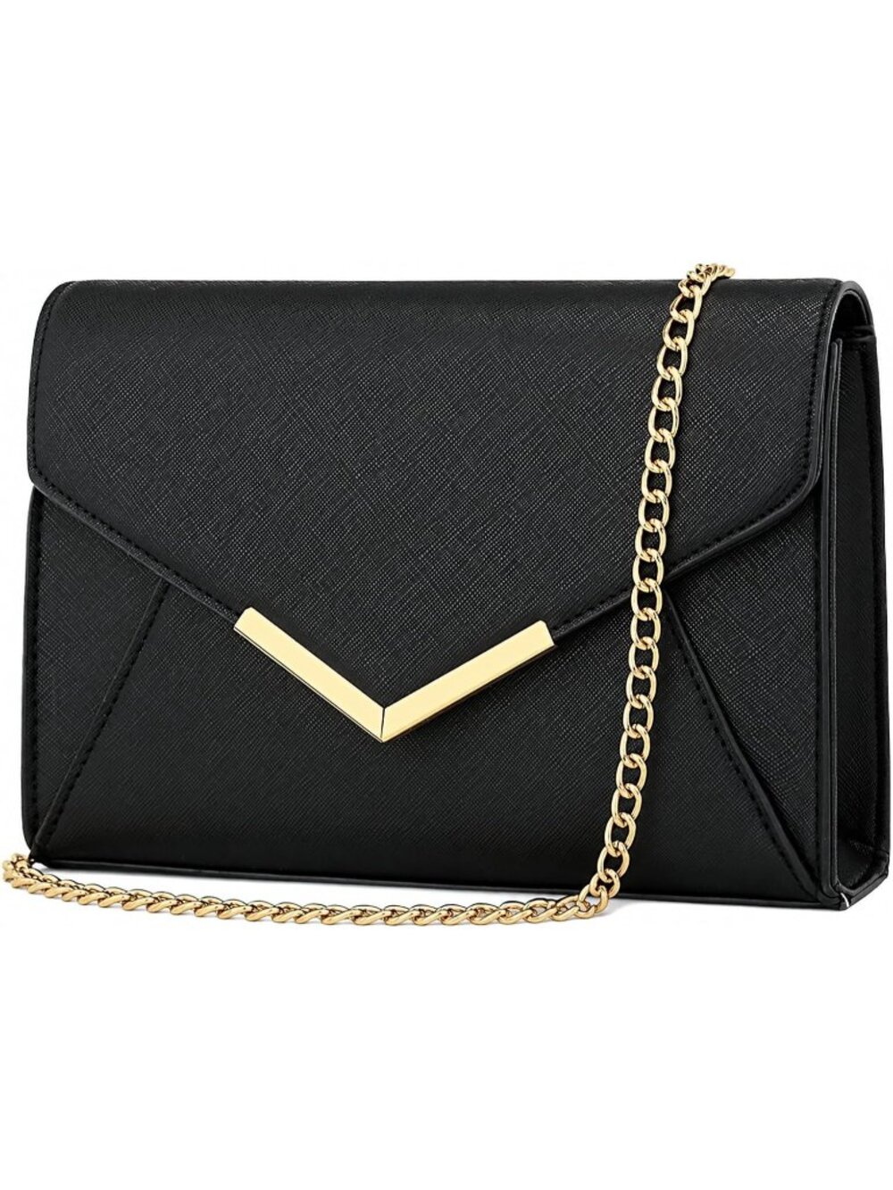 〽️women Black Envelope Detachable Metal Chain Cross body Shoulder Bag